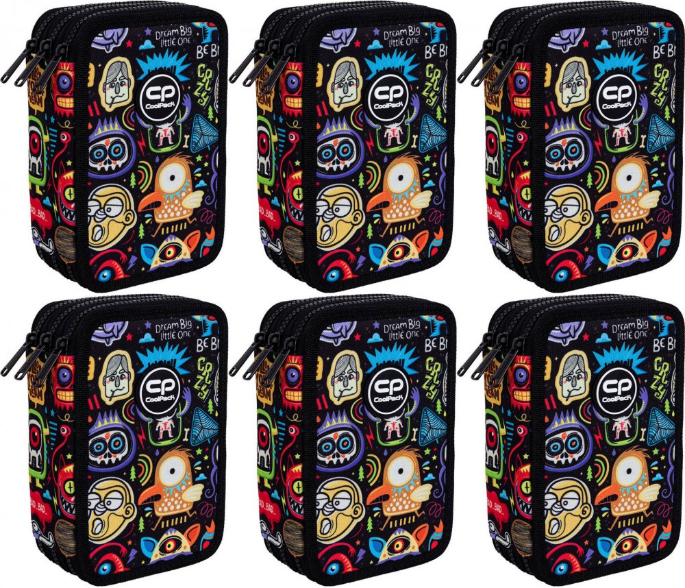 6x Piórnik szkolny CoolPack Jumper 3 Scary Stickers, 3-komorowy, z wyposażeniem