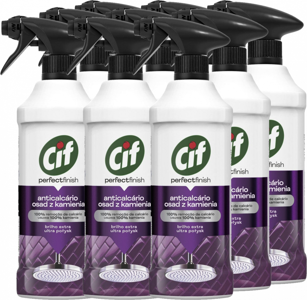 9x Płyn do usuwania kamienia z łazienki Cif Perfect Finish, z rozpylaczem, 435ml