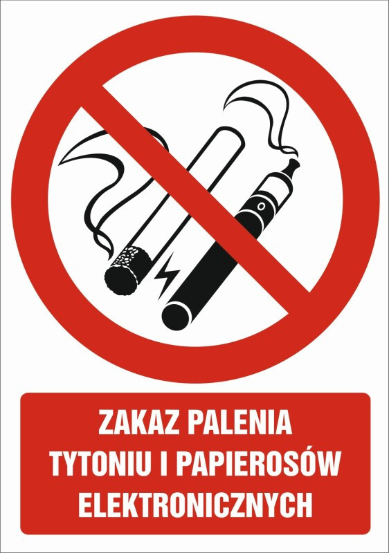 Znak "Zakaz palenia tytoniu i papierosów elektronicznych" Sign Project, folia samoprzylepna, 148x105mm