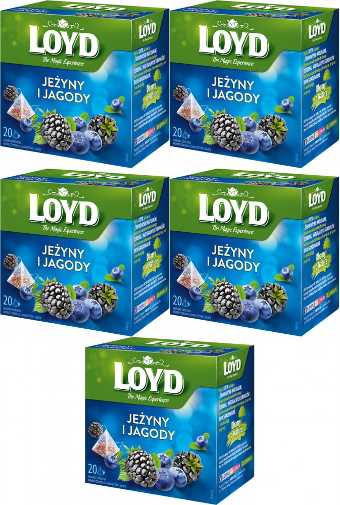 5x Herbata owocowa w piramidkach Loyd Jeżyny i Jagody, 20 sztuk x 2g