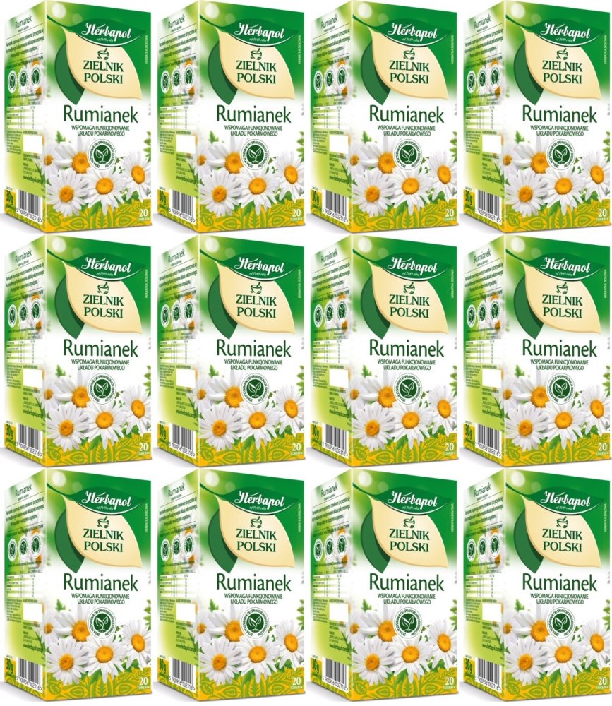 12x Herbata ziołowa w torebkach Herbapol Zielnik Polski, rumianek, 20 sztuk x 1.5g