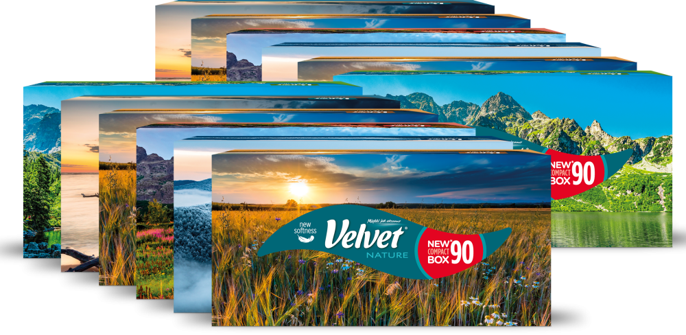 12x Chusteczki higieczne Velvet Nature, w kartoniku, 90 sztuk