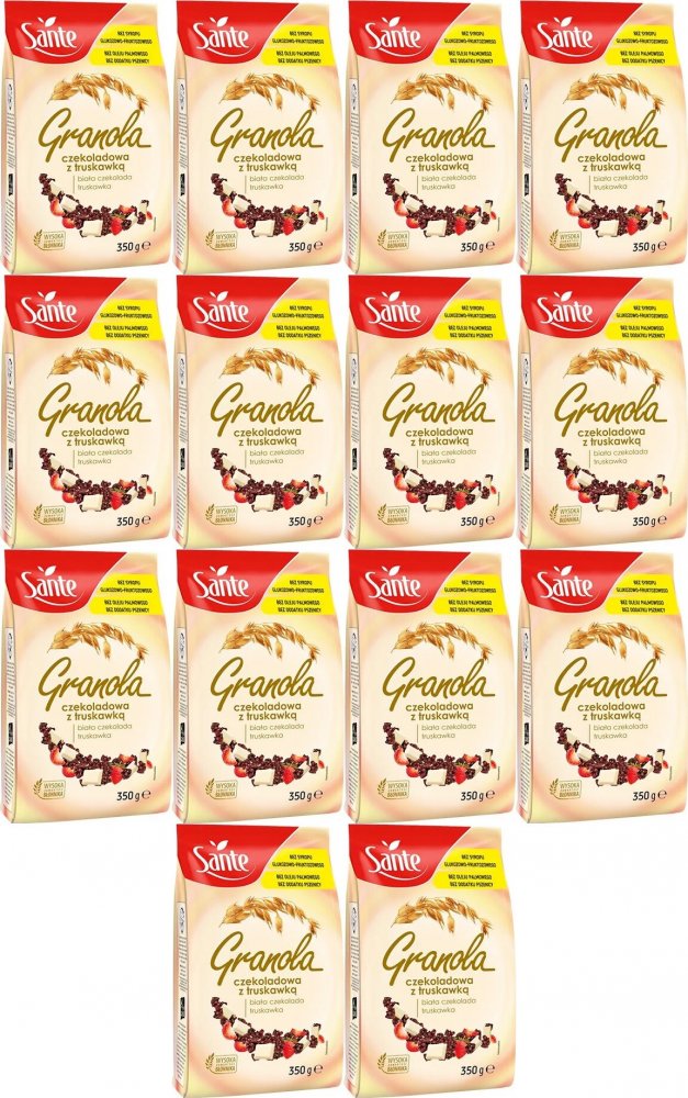 14x Granola Sante, biała czekolada i truskawka, 350g