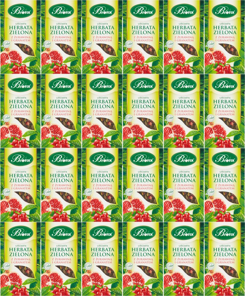 24x Herbata zielona liściasta BiFix, z żurawiną i granatem, 100g