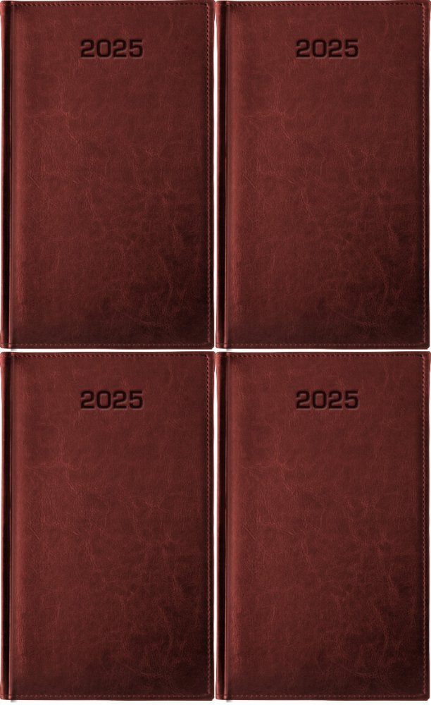 4x Kalendarz książkowy 2025, kieszonkowy, Udziałowiec, Lux, 92x155mm, tygodniowy, 64 kartki brązowy
