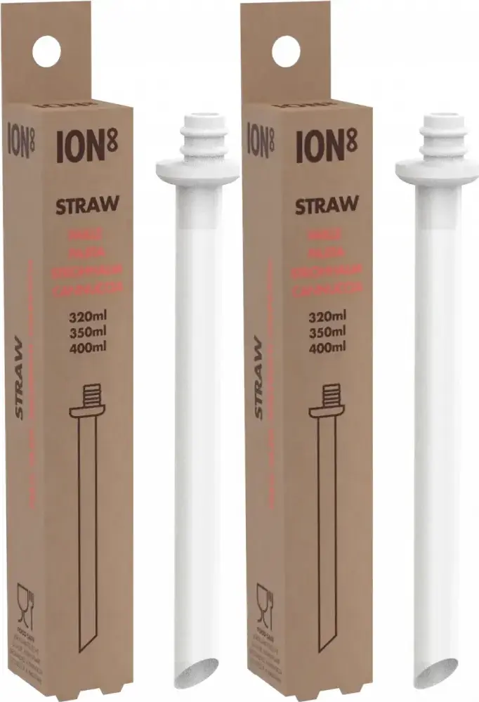 2x Wymienna słomka ION8 Small, do bidonów 320ml/350ml/400ml, 17.5x2.5x2.5cm, biały