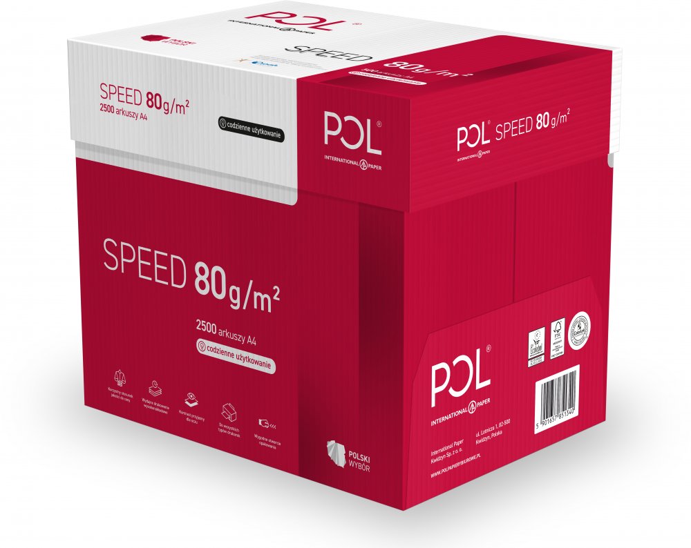 5x Papier ksero Polspeed, A4, 80g/m2, 500 arkuszy, biał