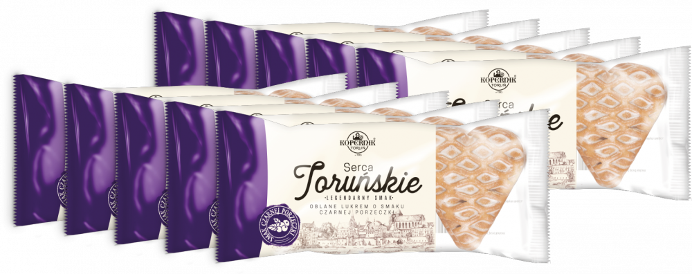 10x Pierniki Kopernik Serca Toruńskie, czarna porzeczka, 120g