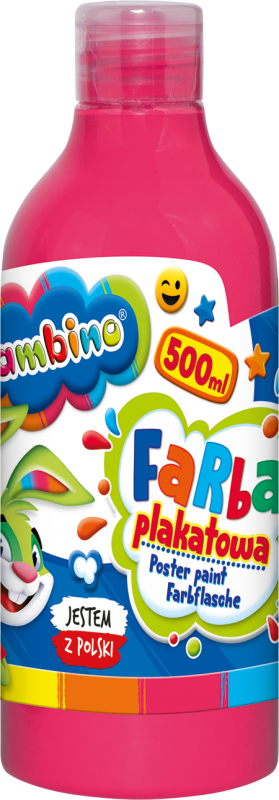 Farba plakatowa Bambino Zwierzaki Uczniaki, w butelce, 500ml, różowy