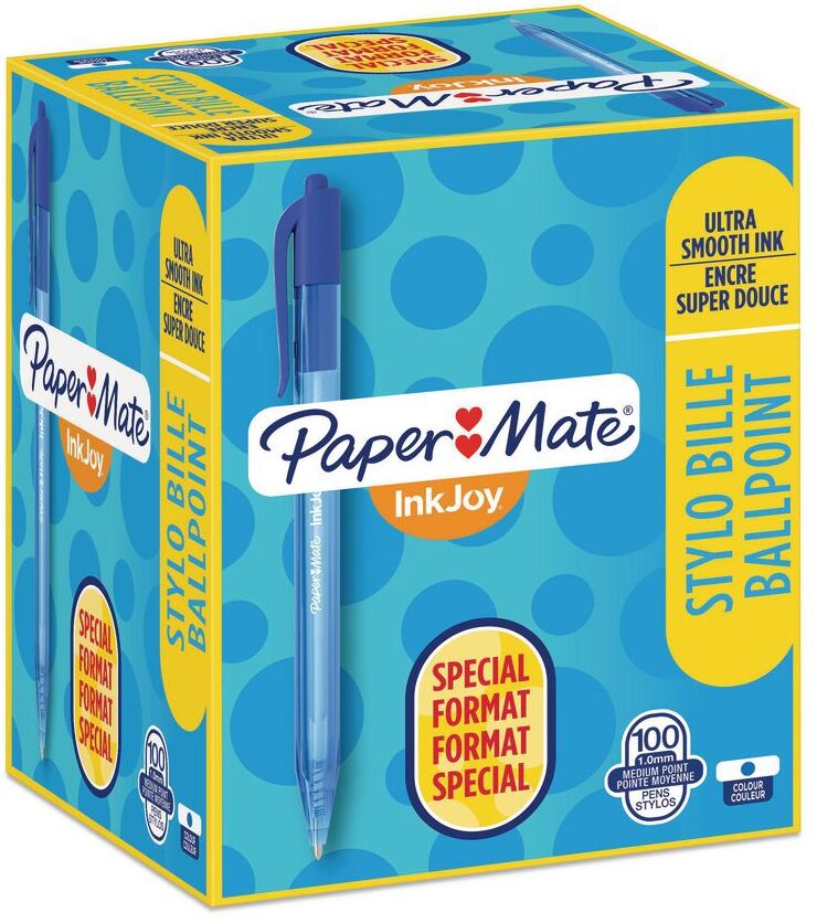 Długopis automatyczny Paper Mate Inkjoy 100RT, M (1mm), 100 sztuk, niebieski