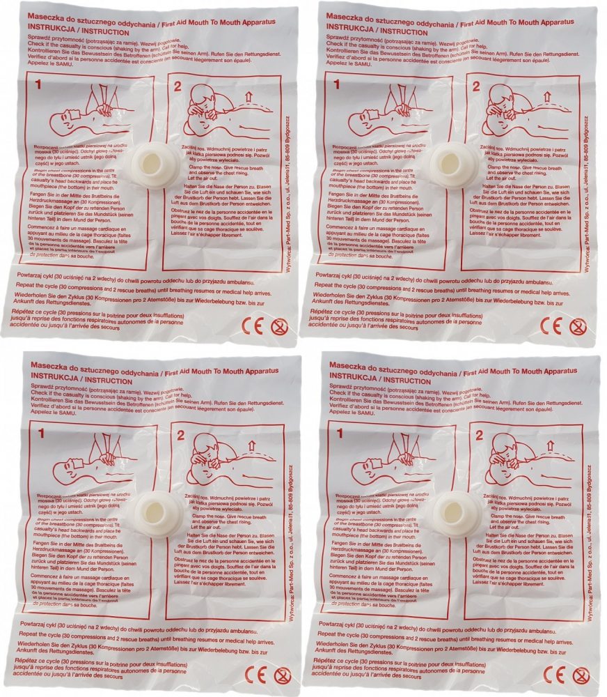 4x maseczka jednorazowego użytku do sztucznego oddychania, 1 sztuka