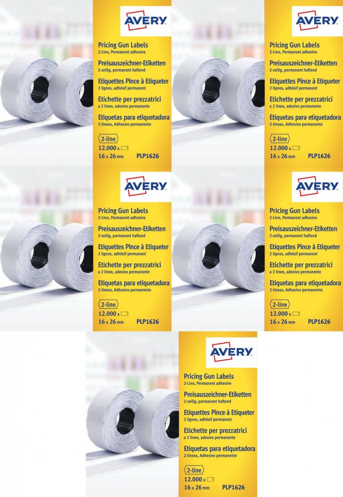 5x Etykiety cenowe Avery Zweckform, 16x26 mm, 1200 sztuk, 10 rolek, biały