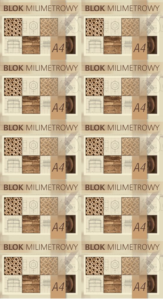 10x Blok milimetrowy Kreska, A4, 20 kartek, jasnobrązowy