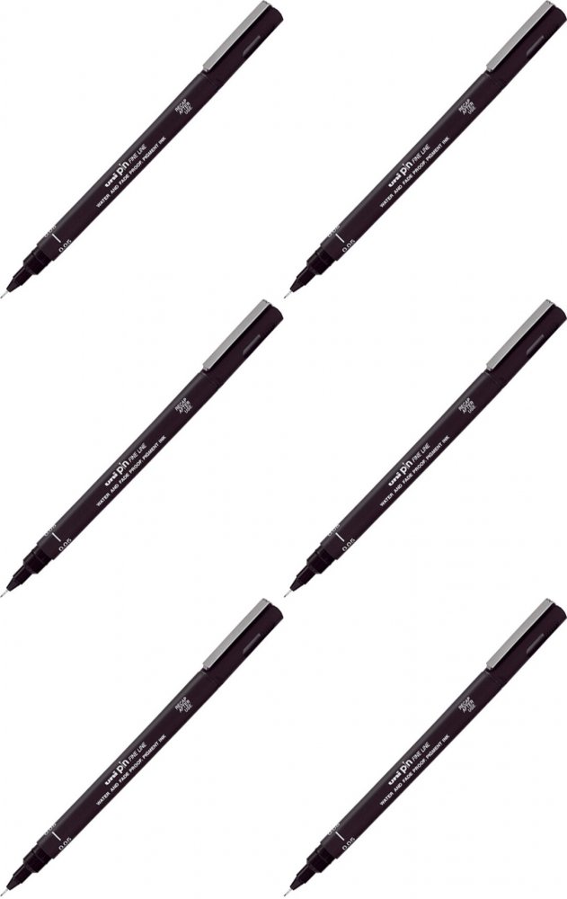 6x Cienkopis kreślarski Uni PIN-200, 0.05mm, czarny