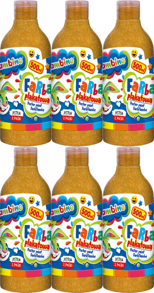 6x Farba plakatowa Bambino Zwierzaki Uczniaki, w butelce, 500ml, złoty