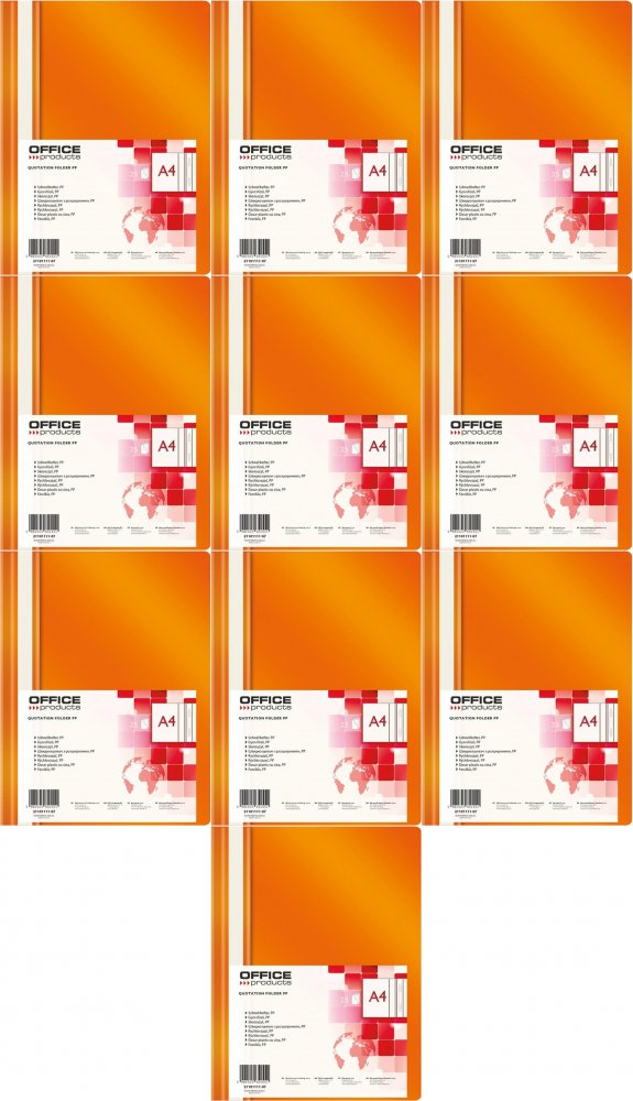 10x Skoroszyt plastikowy bez oczek Office Products, A4, do 200 kartek, pomarańczowy