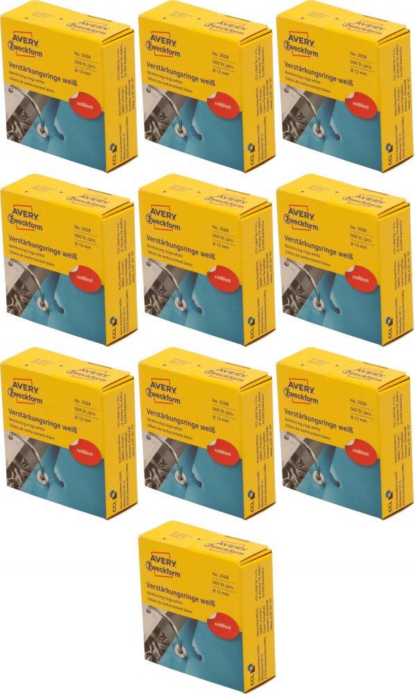10x Pierścienie wzmacniające Avery Zweckform, 13mm, 500 sztuk, biały