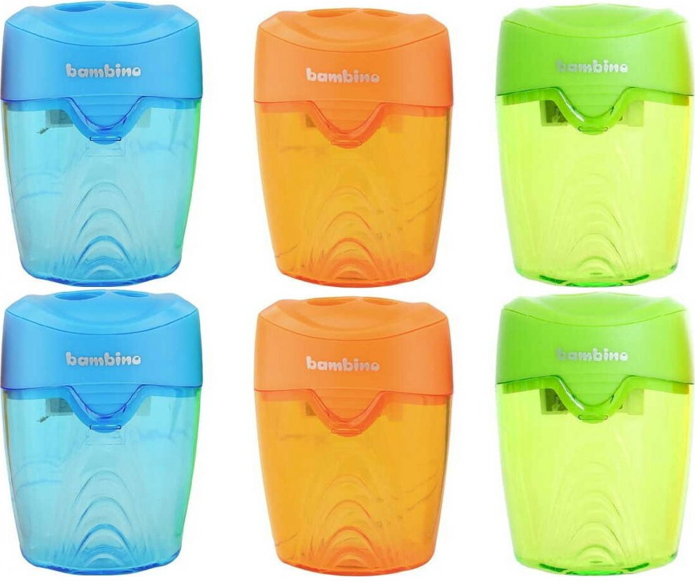 6x Temperówka Bambino, z pojemnikiem, 2 otwory, 1 sztuka, mix kolorów