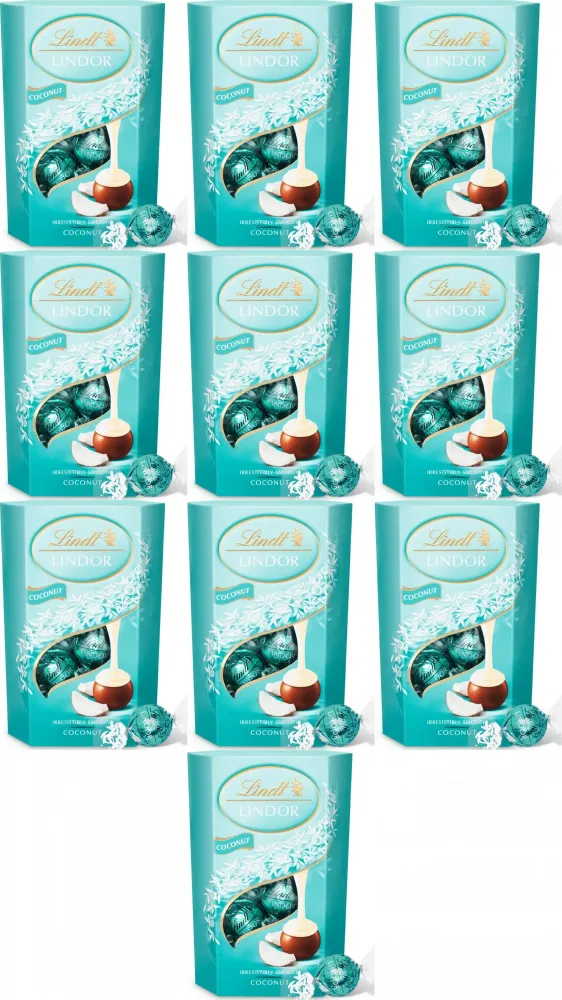 10x Praliny Lindt Lindor Assorted, czekoladowy z nadzieniem kokosowym, 200g