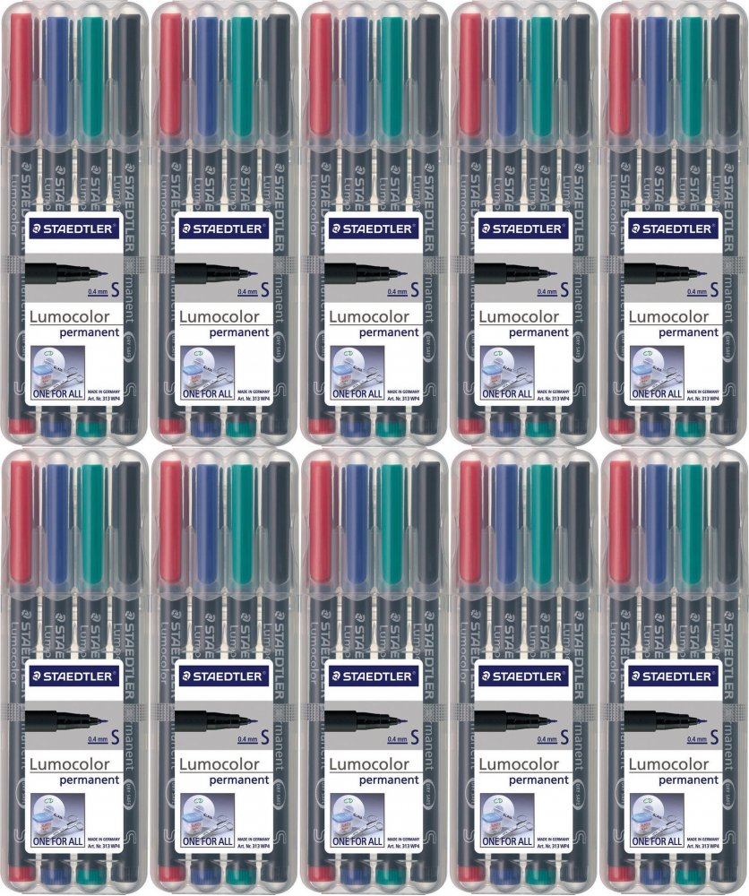 10x Foliopis Staedtler Lumocolor, 4 sztuki w etui, okrągła, 0.4 mm (S), mix kolorów