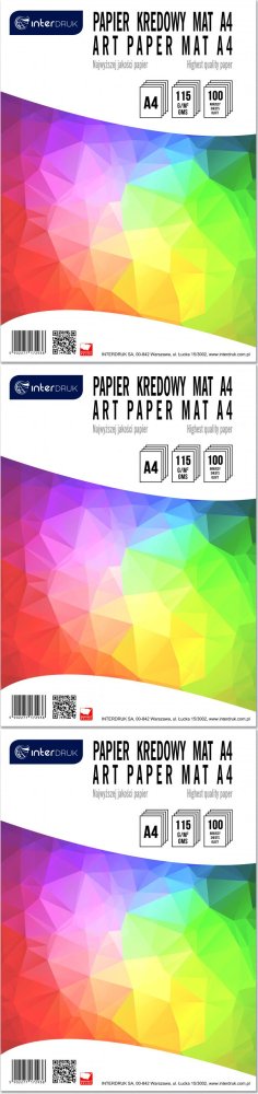 3x Papier kredowy Interdruk, A4, 115g/m2, 100 arkuszy, matowy
