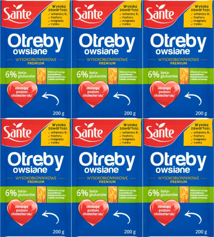 6x Otręby owsiane wysokobłonnikowe Sante, 200g