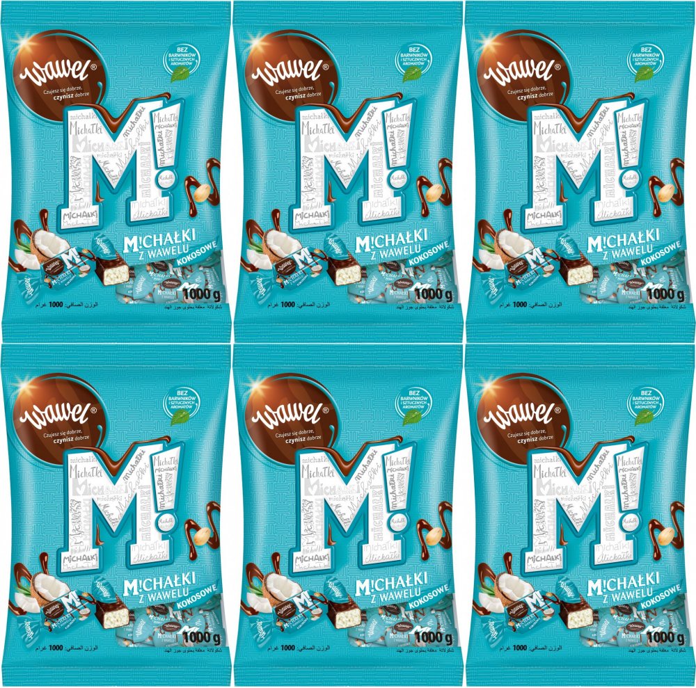 6x Cukierki Michałki Wawel, kokosowy w deserowej czekoladzie, 1kg