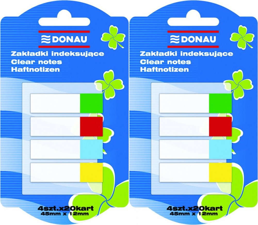 2x Zakładki samoprzylepne Donau, proste, indeksujące, folia PP, 12x45mm, 4x20 sztuk, mix kolorów