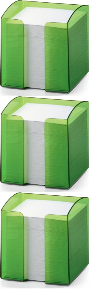 3x Pojemnik z białymi karteczkami Durable Trend, 100x105x100mm, 800 karteczek, transparentny zielony