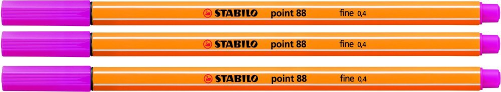 3x cienkopis Stabilo Point 88/56, 0.4mm, różowy