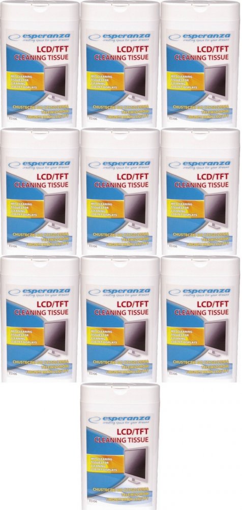 10x Chusteczki nawilżone do czyszczenia monitorów LCD/TFT Esperanza, 100 sztuk