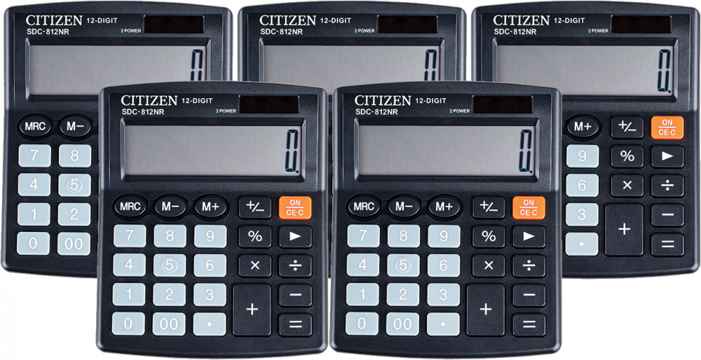 5x Kalkulator biurowy Citizen SDC-812, 12 cyfr, czarny