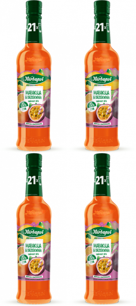 4x Syrop Herbapol Owocowa Spiżarnia, marakuja - brzoskwinia, 420ml
