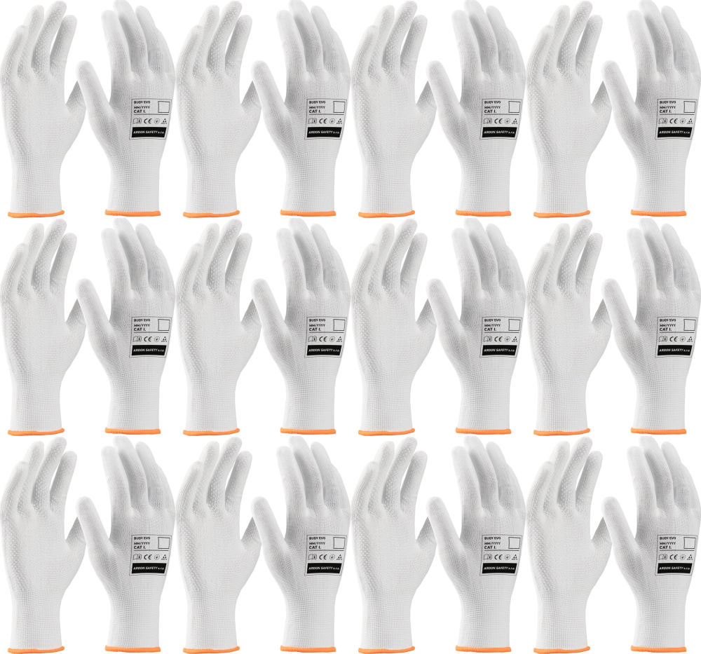12x Rękawice robocze Ardon Buddy Evo A9222/06, tkaninowe, nakrapiane, rozmiar 9, biały
