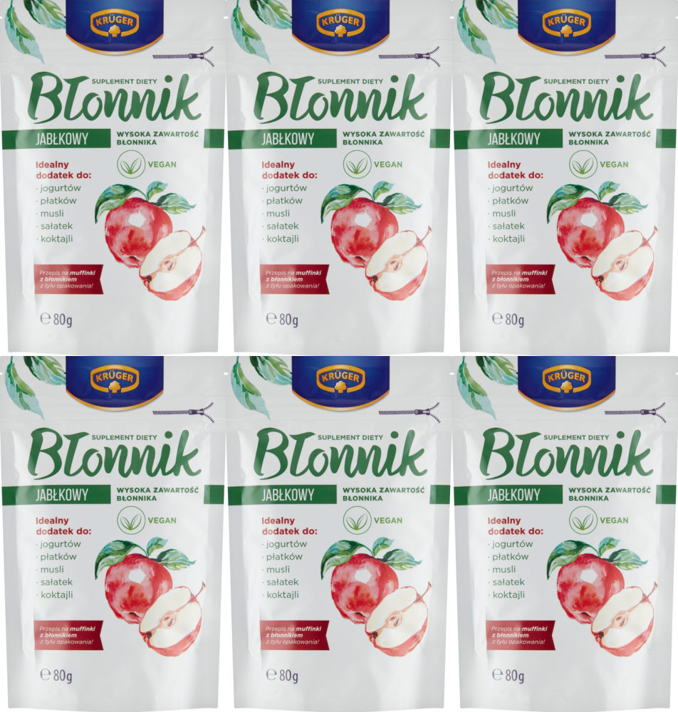 6x Błonnik jabłkowy Krüger, suplement diety, 80g