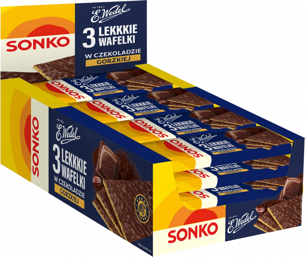 11x Lekkkie wafelki Sonko, w czekoladzie gorzkiej E.Wedel, 3 sztuki, 36g