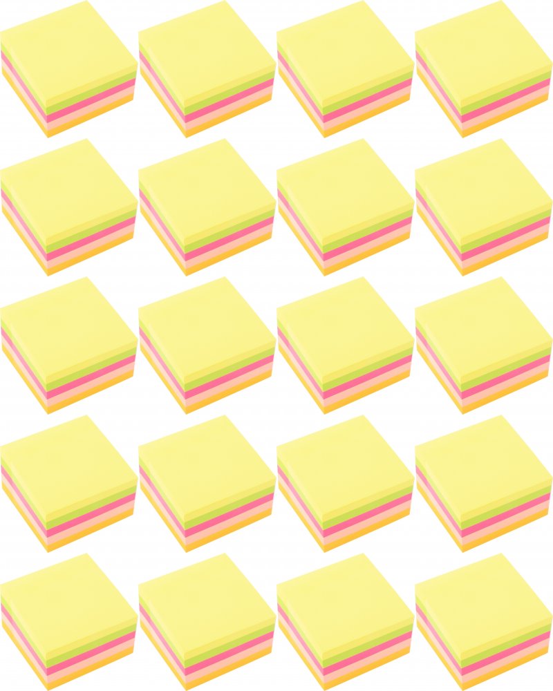 20x Karteczki samoprzylepne D.Rect, 76x76mm, 400 karteczek, mix kolorów neonowych