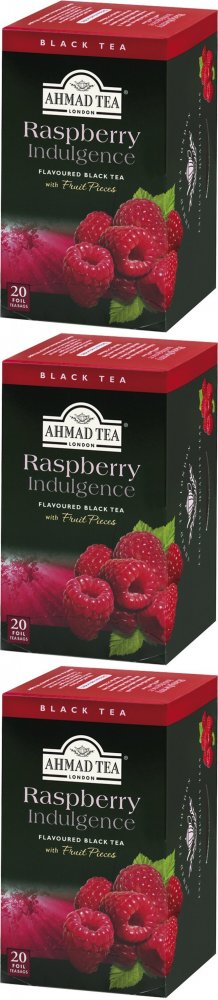 3x Herbata czarna aromatyzowana w kopertach Ahmad Tea Raspberry Indulgence, malina, 20 sztuk x 2g