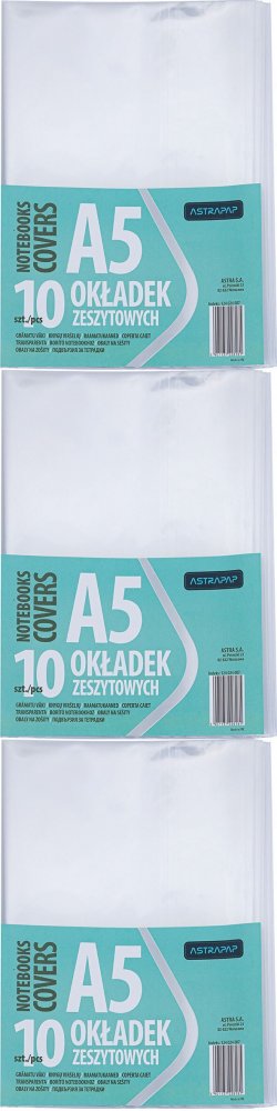 3x Okładka na zeszyt Astra Astrapap, A5, 10 sztuk, transparentny