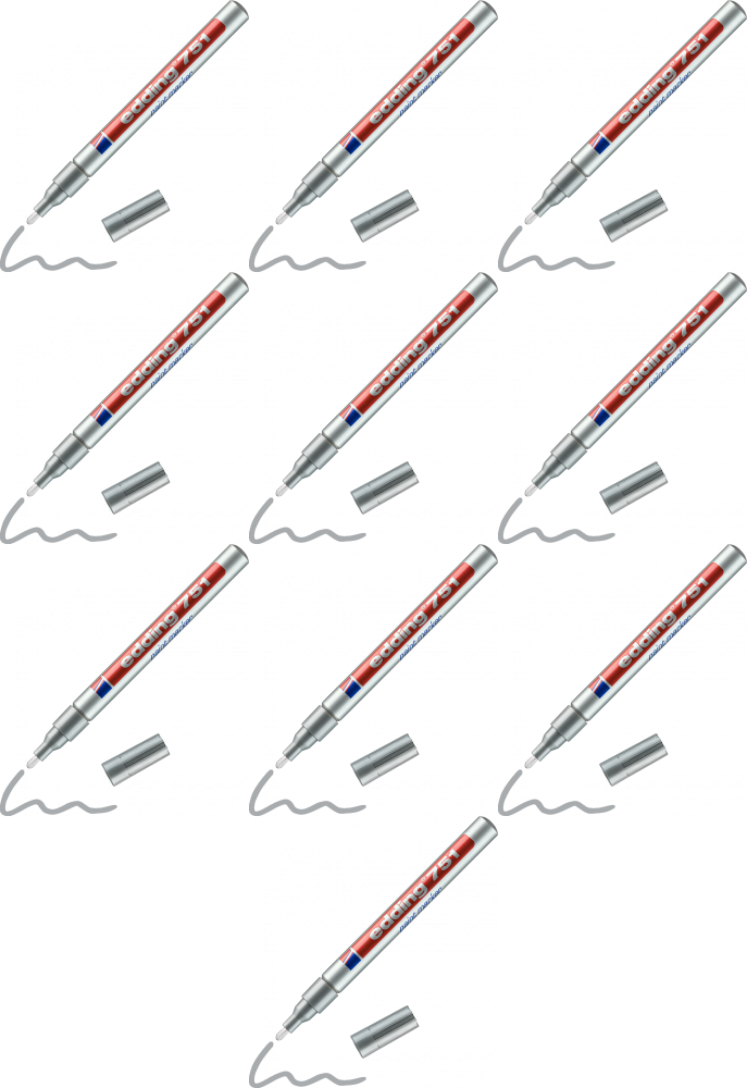 10x Marker olejowy edding 751, w aluminiowej obudowie, okrągła, 1-2mm, srebrny