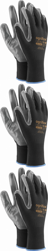 3x Rękawice robocze Ogrifox OX-NITRICAR BS, powlekane, rozmiar 7, czarno-szary