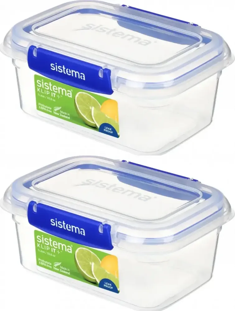 2x Pojemnik na żywność Sistema Klip It Plus, 1l, transparenty