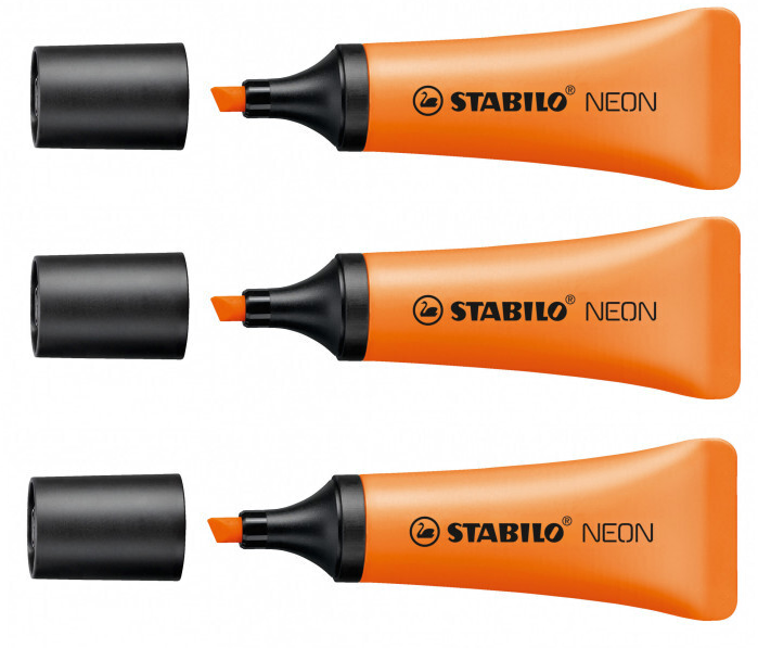 3x zakreślacz Stabilo Neon 72/54, ścięta, pomarańczowy