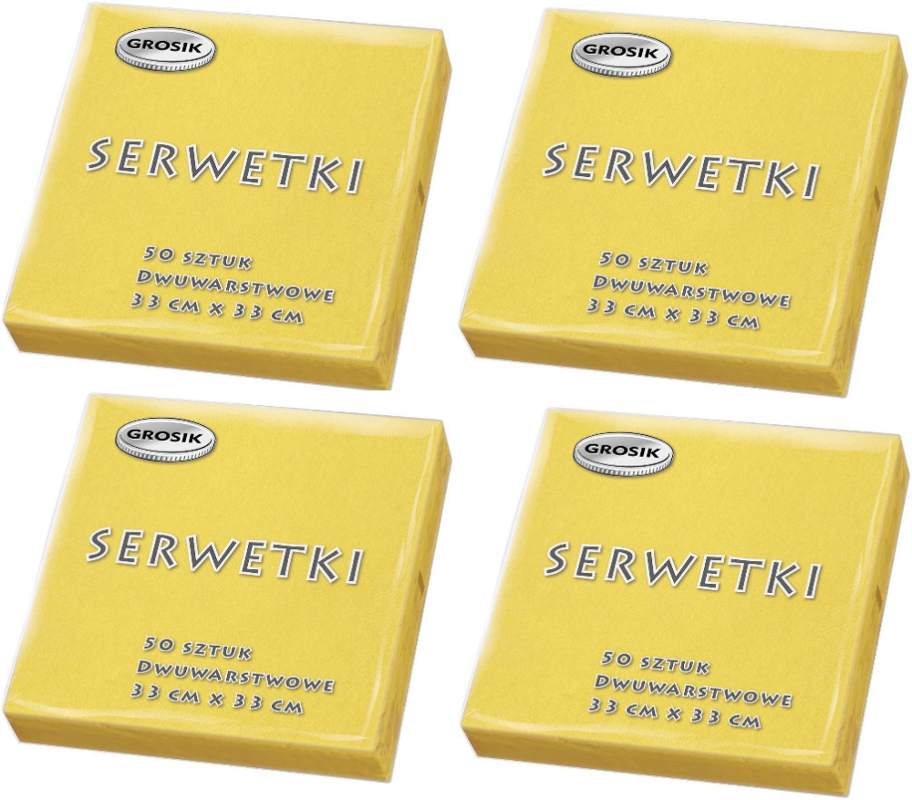 4x serwetki stołowe Grosik, 33x33cm, 2-warstwowe, 50 sztuk, żółty