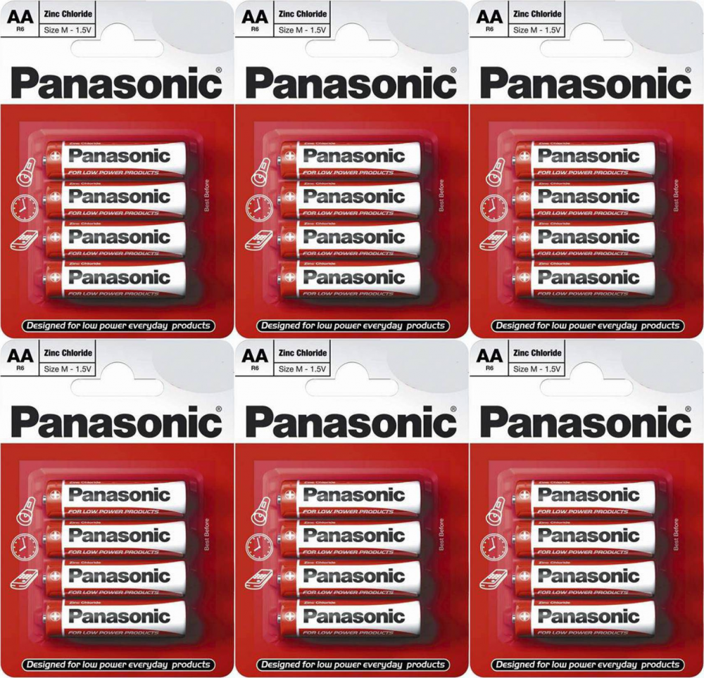 6x Bateria cynkowo-węglowa Panasonic, 1.5V, AA/R6, 4 sztuki