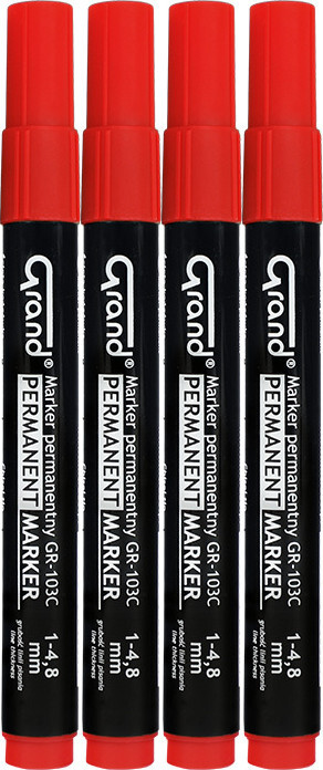 4x Marker permanentny Grand GR-103C, ścięta, czerwony
