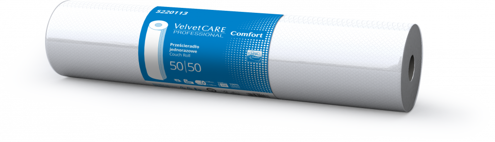 Prześcieradło papierowe VelvetCARE Professional Comfort, 2-warstwowe, 50cm x 50m, 1 rolka, biały