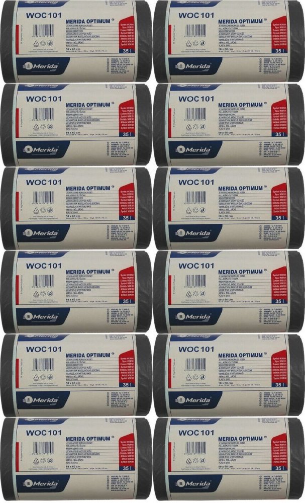 12x Worki na śmieci Merida Optimum, na odpady zmieszane, 35l, 50 sztuk, czarny