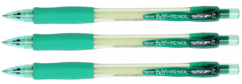 3x ołówek automatyczny Rystor Boy-Pencil, 0.7mm, z gumką, zielony