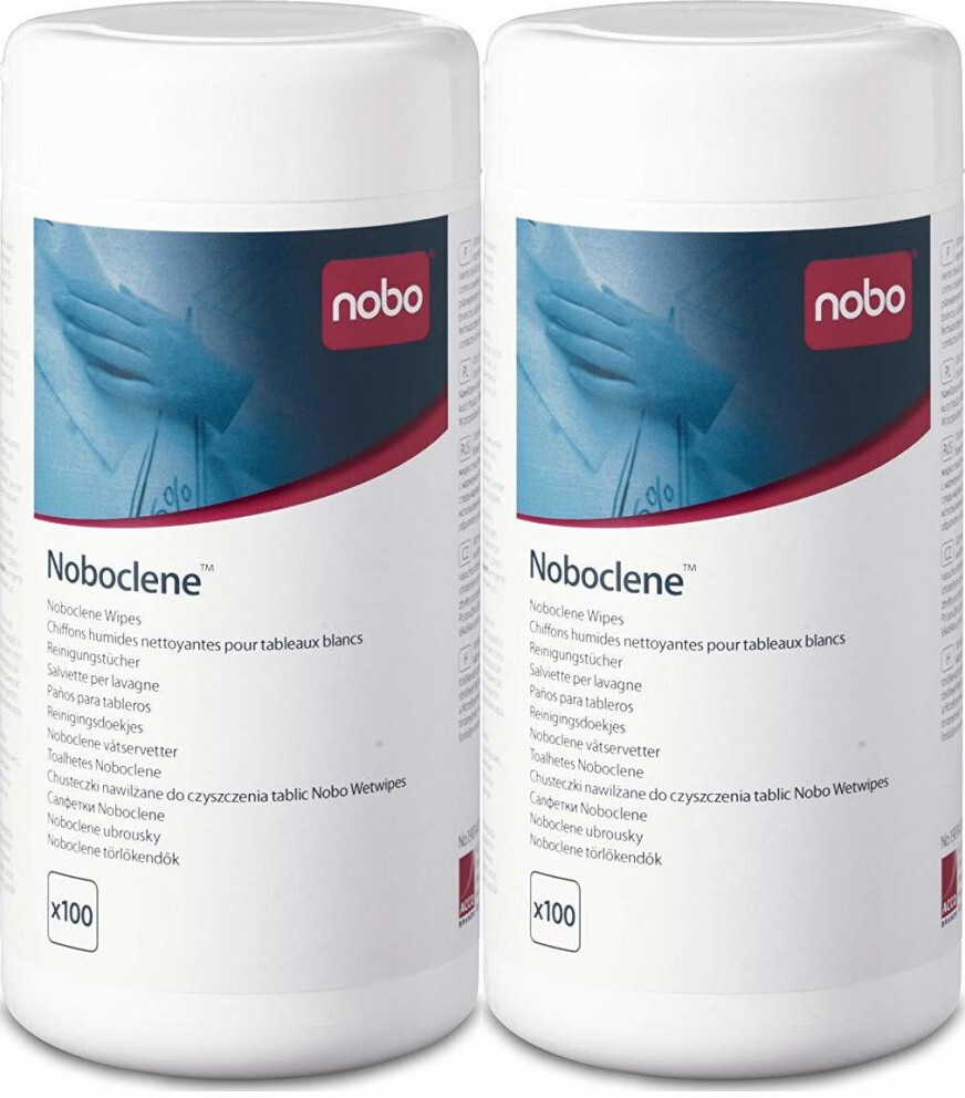 2x Chusteczki czyszczące do tablic Nobo Noboclene, 100 sztuk